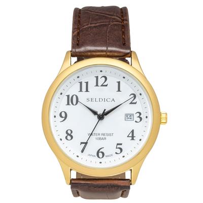 Clefer Serdica Analog Vit PU-läder Japansk Brun Klocka, Urtavla, Armband, Urverk, SD-AM325-WTG, Herr,