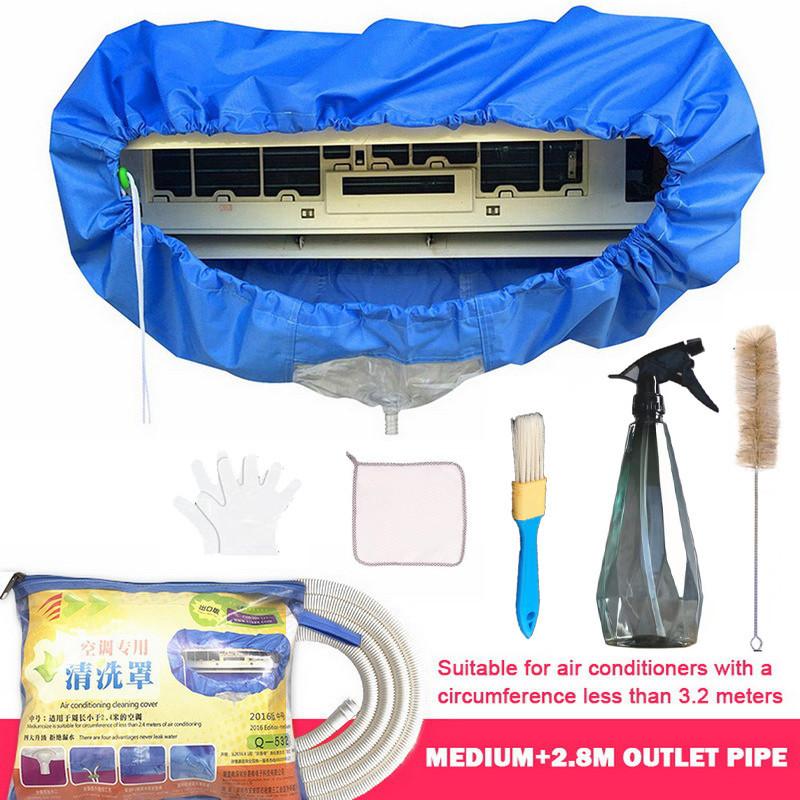 Large Air Conditioner Cleaning Cover Double Layer Thickening Wash Mounted Protective Dust Cleaner Bag Tightening Belt New