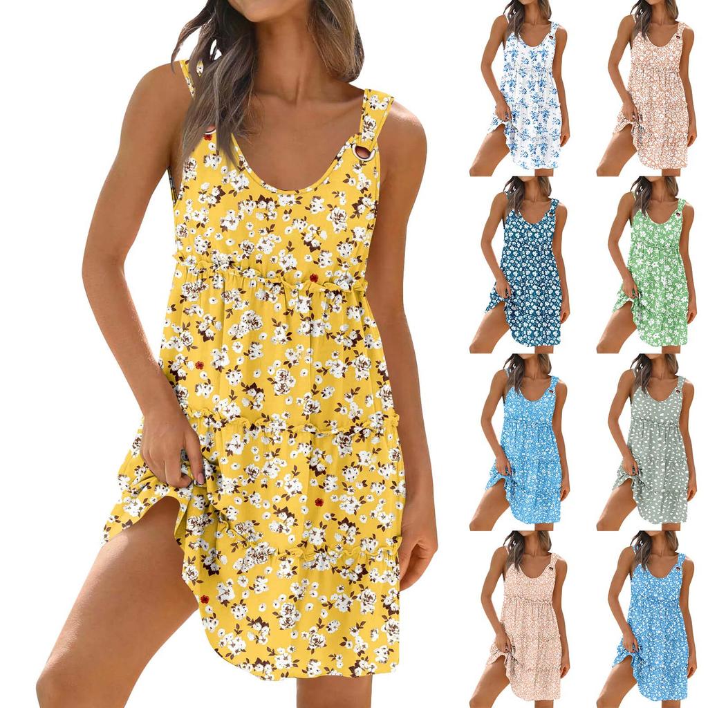 Women's Casual Daily Dating Outing Fashion Print Basic Sleeveless Loose Dress Bohemian Beach Dress Sleeveless Dress