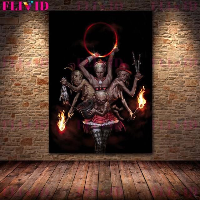 Bonfire Horror Night Art Oil Painting Horror Film Art Posters and Prints Witch Magic Night Wall Art Home Decoration