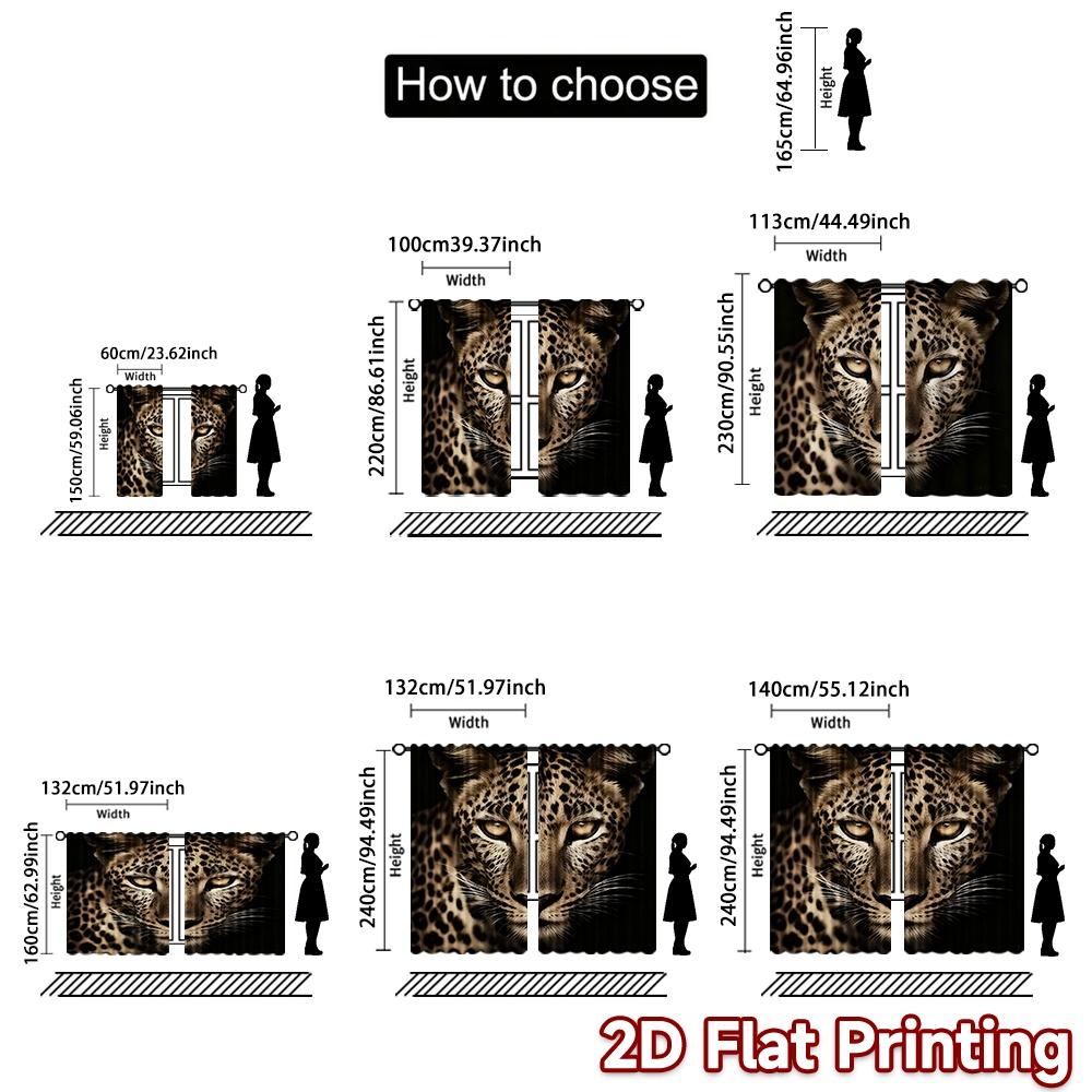 Set Of 2 Flat Printing Curtains Fierceleopard Digital Printed Polyester Drapes Festive Wall Decor Use Indoor Outdoor Curtain