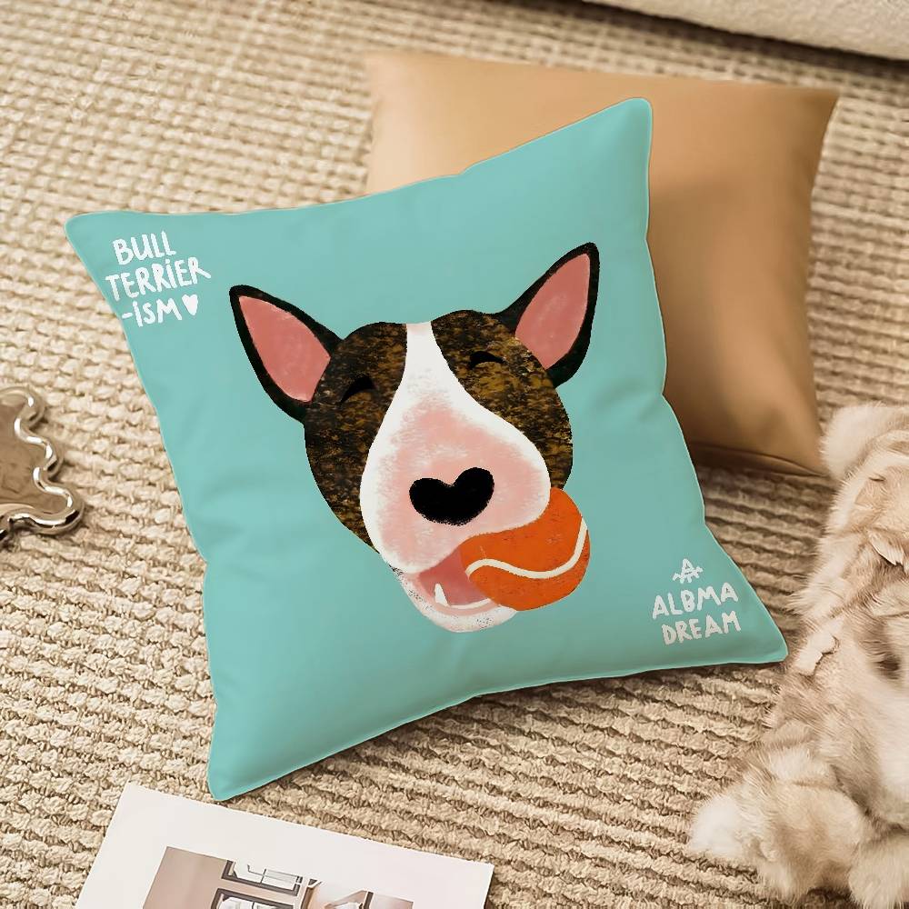 Cartoon Bull Terrier Series Pillow Case Antidustmite Invisible Zipper Sofa Bed 30x30 cm