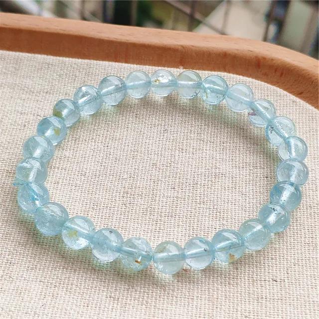 Natürlicher Blauer Topas Klare Runde Perlen Trendiges Unisex Armband Schmuck Party Geschenk 7mm 8mm AAAAAA