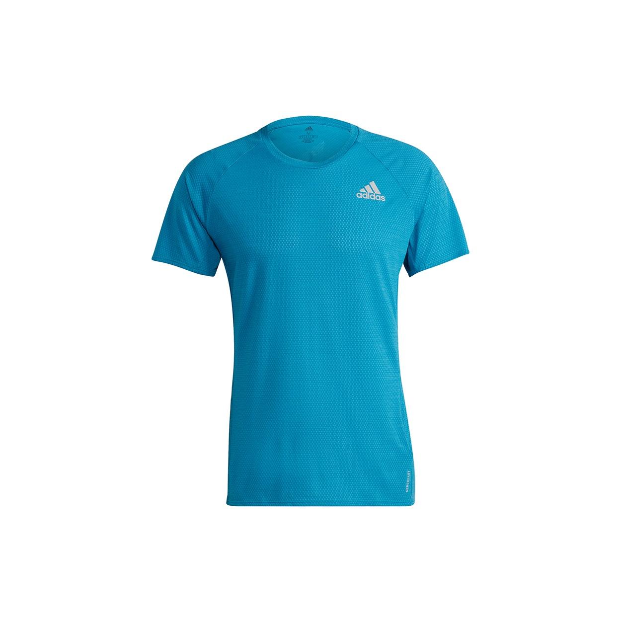 adidas Adi Runner Tee Reflective Stripe Quick Dry Breathable Logo Sports Short Sleeve Blue Men s H25048 XS