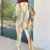 Women Plus Size Round Neck Long Sleeve Printed Fitted Pants Two Piece Set