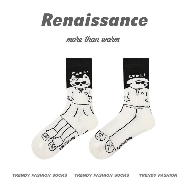 Renaissance Cartoon Funny Socks - Unisex Cotton Mid-Calf for Spring, Summer, Autumn