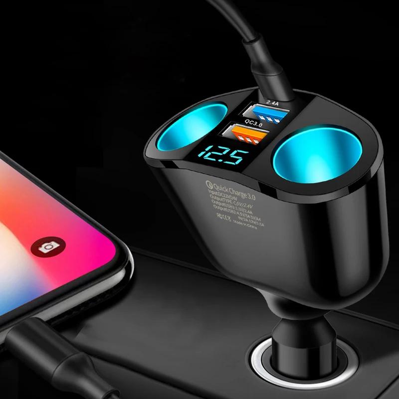120-240W PD QC3.0 Car Fast Charger Adapter Car Socket Splitter Digital Display Power Adapter for All Phone