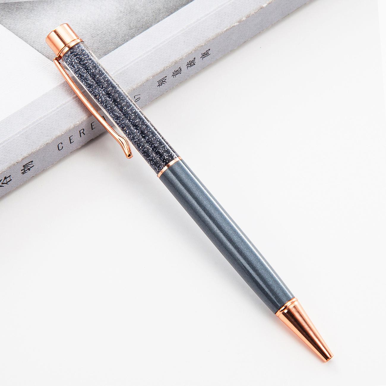 

1 шт., шариковая ручка, масляный кристалл, металл, офисные школьные принадлежности, канцелярские принадлежности, вращающийся, розовое золото, блестящий подарок, милый зажим с блестками Ink Color：Black