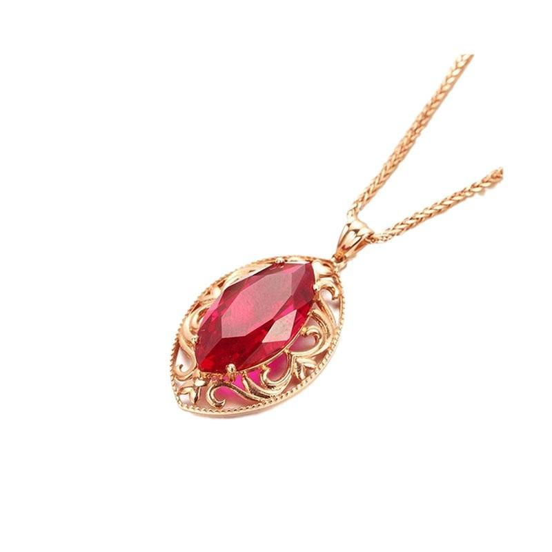 Exquisite Russian Purple Gold Ruby Hollow Pendant Fashion Plated Color Gold Olive Tip Ruby Set Necklace