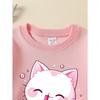 European Sizes Kids Sweatshirts, Girls' Autumn Winter Cute Cat Pink Bubble Tea Print Long Sleeve Round Neck Sweatshirt, Casual Daily Wear.