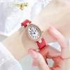 Women's Luxury Oval Leather Strap Watch with Diamonds
