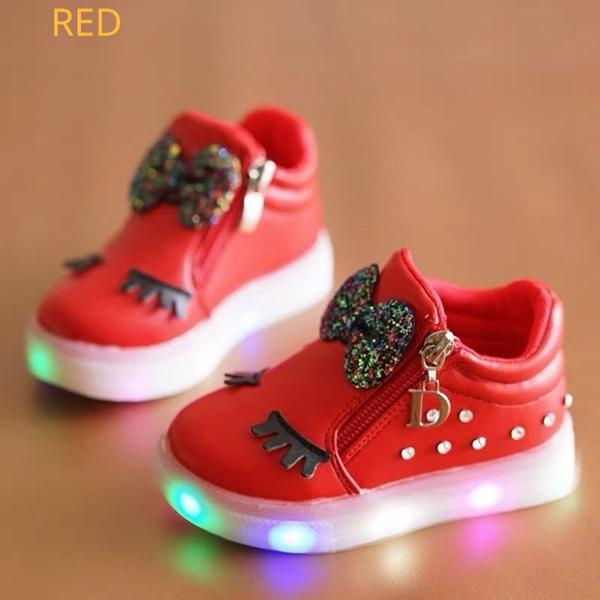 New Quality Kids Shoes Cute LED Shoes Girls Princess Shoes Kids Girls Toddler Girls Luminous Sport Shoes Cartoon Bow 21-36