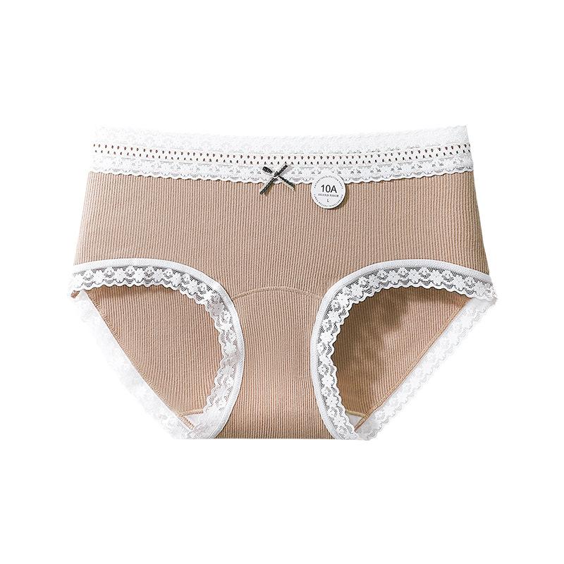 Ladies Spring and Autumn Pure Cotton 10 Antibacterial Extended Crotch Antibacterial No Scar Mid-waist Triangle Briefs