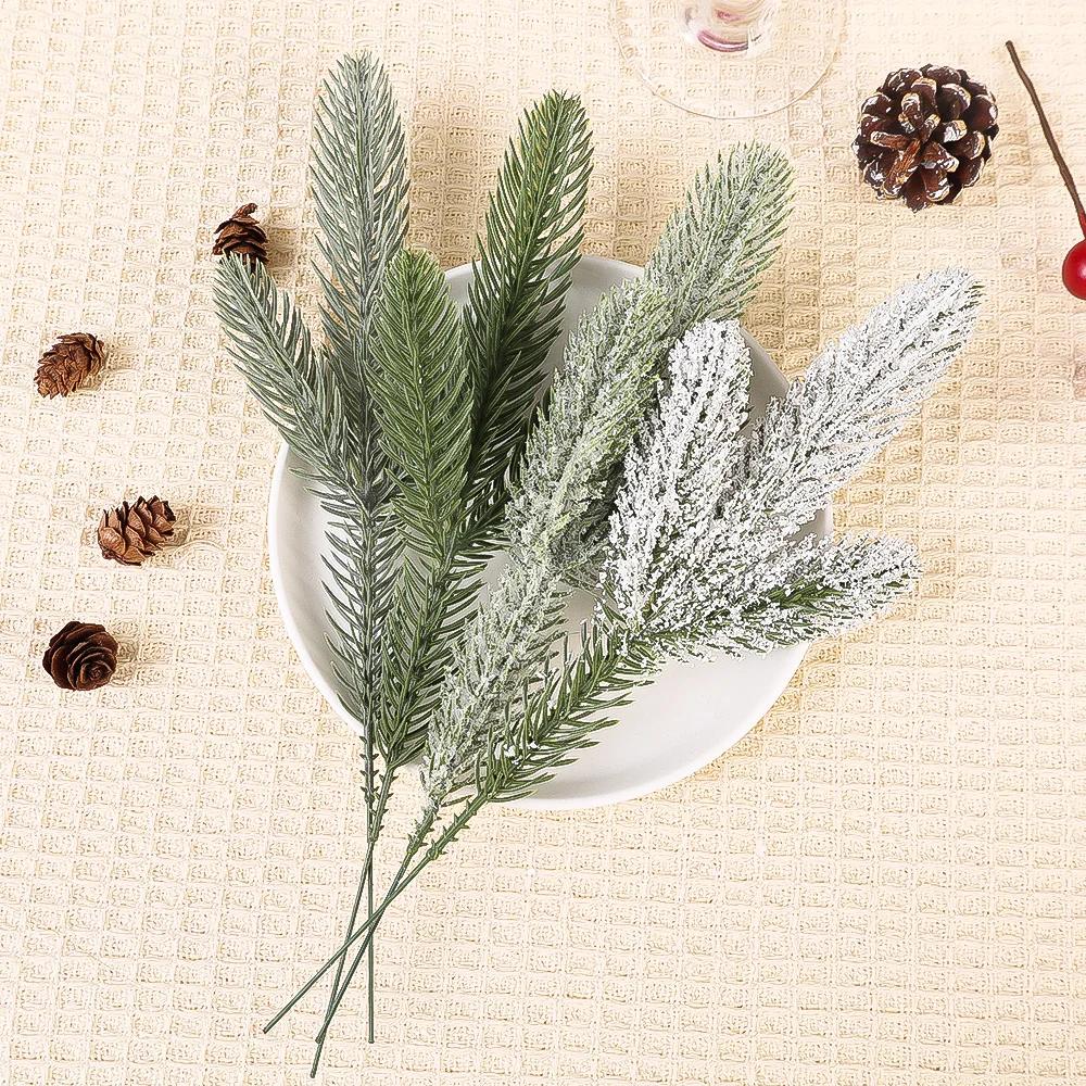 5/10 buc ace de pin artificiale ramuri Crăciun zăpadă înghețată plante false crenguțe de pin tulpină DIY coroană casă grădină decorațiuni