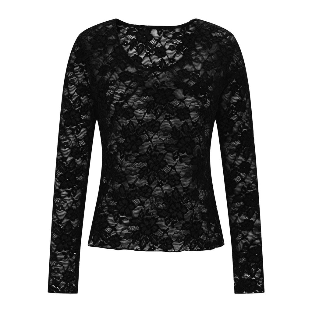 Long Sleeve Lace Shirts For Women Tees Blouses Casual Basic Tops Pullover Spring