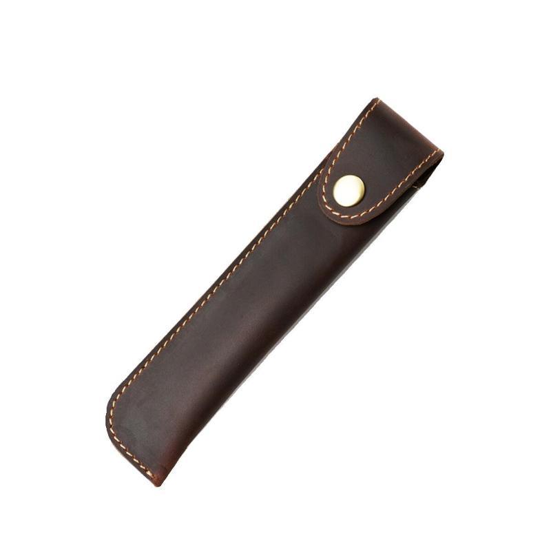 Pu Leather Pen Holder Brass Snap Closure Fine Stitching Office School Use Gifts For Writers Students