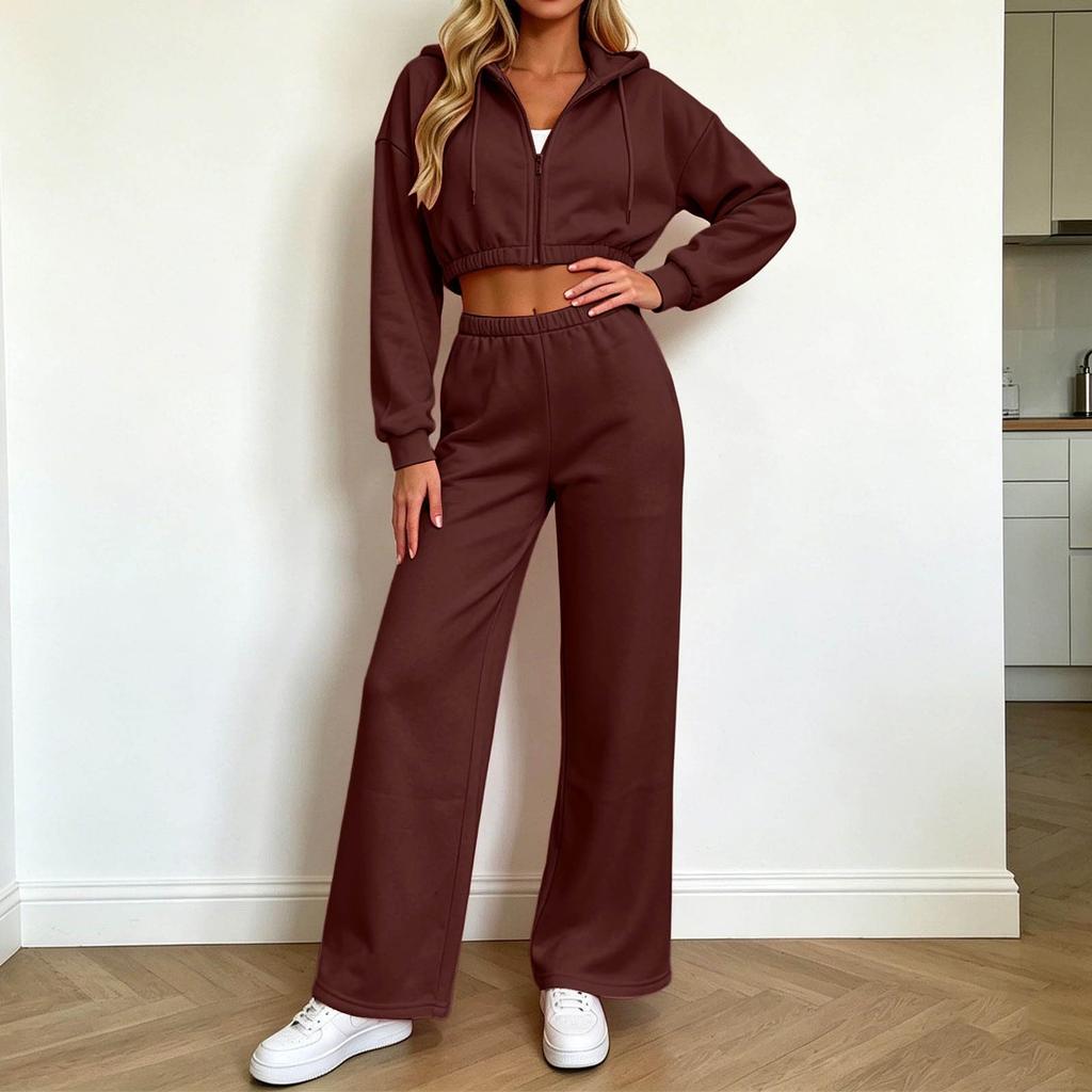 Women's Long Sleeve Zip Up Hoodie and Jogger Pants Set with Drawstring Waist for Casual Wear