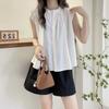 Women Sleeveless Cotton Shirt Stand Collar Single Breasted Loose Tank Blouse Elegant Casual Summer Vest Top