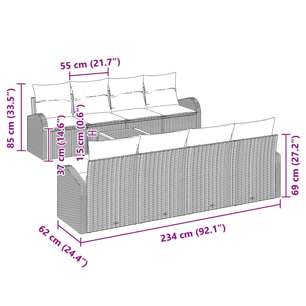 9 Piece Grey Garden Sofa Set with Cushions