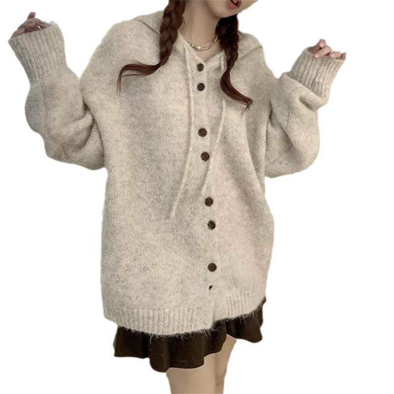Women's Thickened Hooded Cardigan Sweater Coat - Autumn/Winter Loose Knit Korean Style