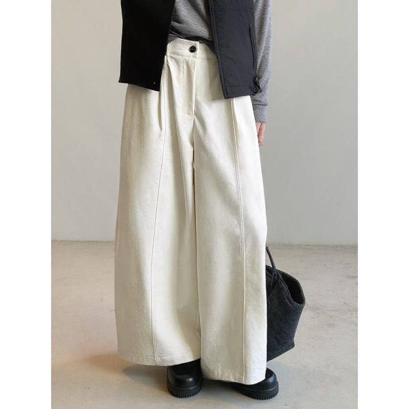 

Retro elastic high-waisted tencel cotton wide-leg pants women s spring and autumn new loose and thin vertical casual straight balloon pants M