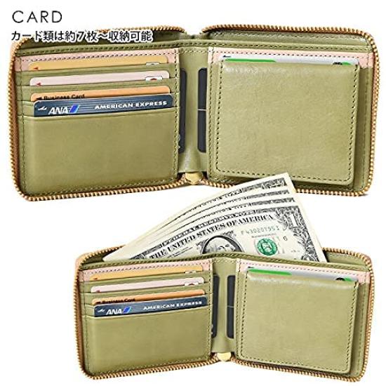 Mozu 86091 Genuine Leather Bifold Short Wallet with Box-Shaped Coin Purse, Swedish Elk Design, Women's, Orange