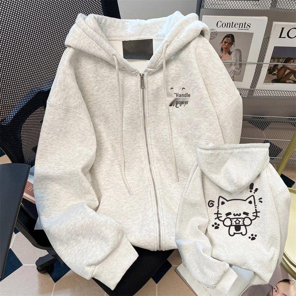 Cute Cat Paw Hooded Sweatshirt - Thick, Loose-Fit, Plus Velvet for Autumn/Winter