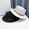 Panama Hat Women Men Faux Leather Buckle Straw Sun Hat French Style Flat-Top Style Wide Brim UV Protection Beach Hat