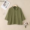 ZANZEA Women Summer Turn Down Collar Loose Half Sleeve Cotton Blouse