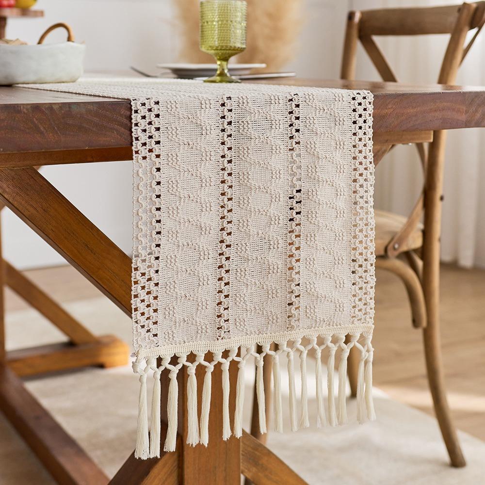 American Style Boho Table Runner Solid Color Rustic Festival Dining Table Cover With Tassel Rectangular Tablecloth New Year
