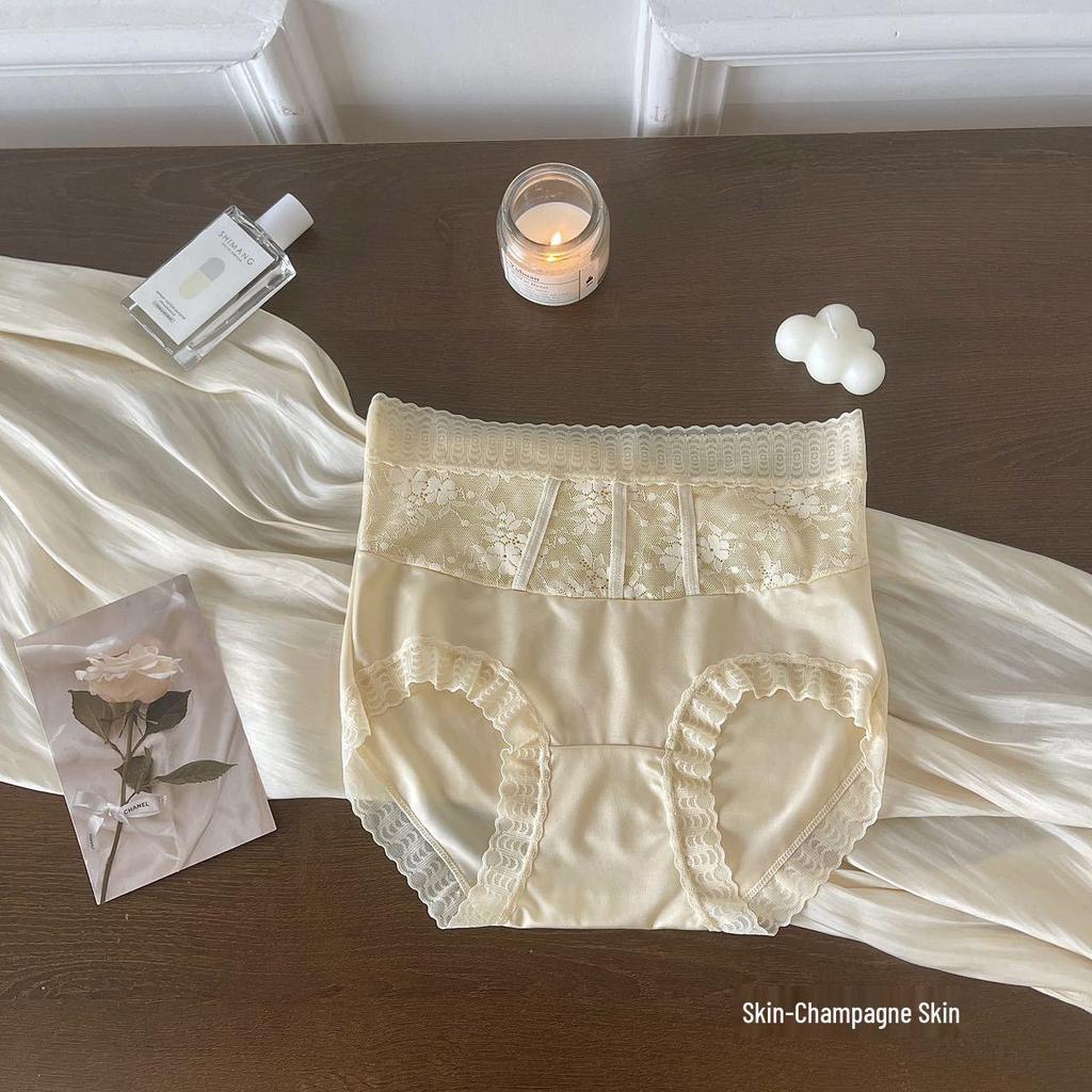 High-Waisted Lace Summer Panties for Women - Plus Size, Breathable Mulberry Silk Crotch, Sexy Thin Style