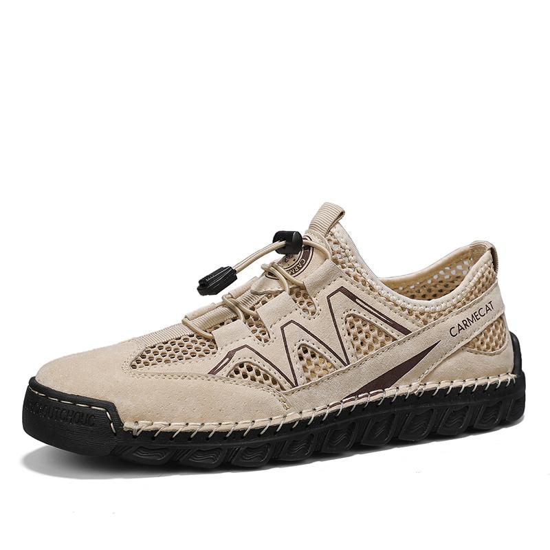 

Модные дышащие мужские сандалии из натуральной кожи, слипоны, повседневная сетчатая обувь, уличная обувь для вождения, простые повседневные туфли, сандалии с перфорацией 46 серый