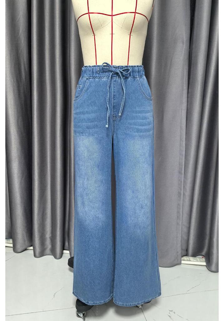Women's High-Waisted Elastic Wide-Leg Jeans 2025 - Solid Color, Water-Washed, Slimming, Loose Fit