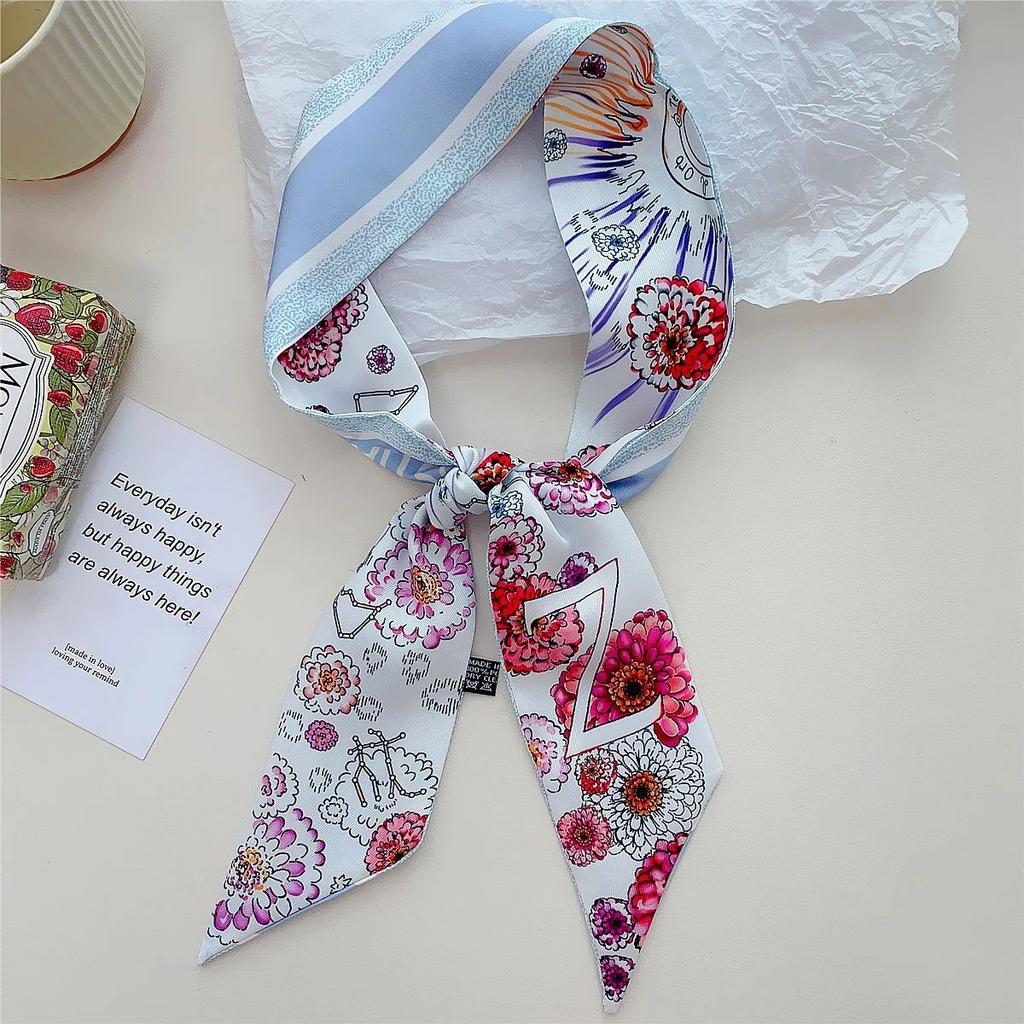 26 Letter Printed Headband 100x6cm Fashion Small Silk Scarf For Women New Design Brand Scarves Women's Bags Hair Tie Accessories
