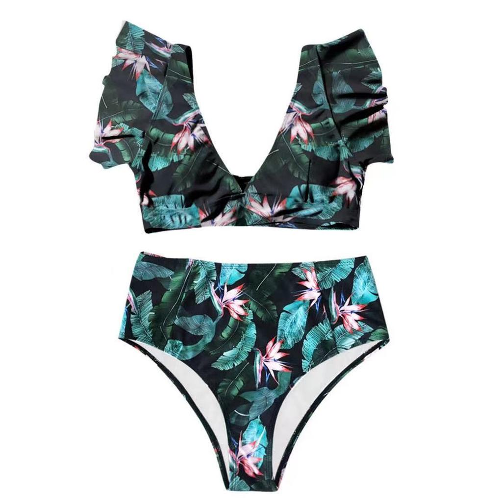 Ensemble de Bikini Volanté Taille Haute Sexy Biquini Maillot de Bain Femmes Deux Pièces Maillot de Bain Floral Vêtements de Plage