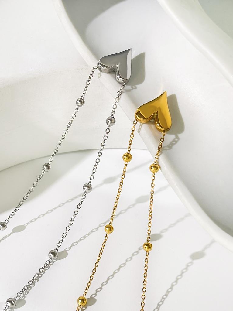 Peri'sbox Dainty Gold Pvd Plated Bead Chain Love Heart Pendant Necklace Women's Waterproof Stainless Steel Jewelry Non Fade