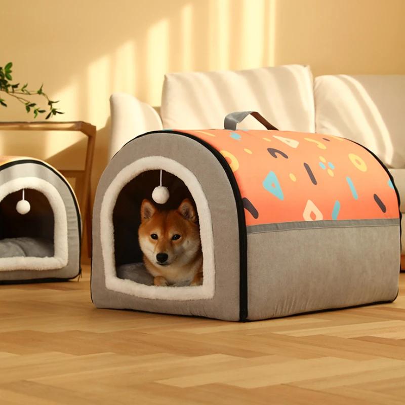 Pet Dog Bed House Foldable Warm Winter Warm Pet Kennel Cushion For Small Medium Large Dogs Sleeping Beds Cats House Mat Blanket