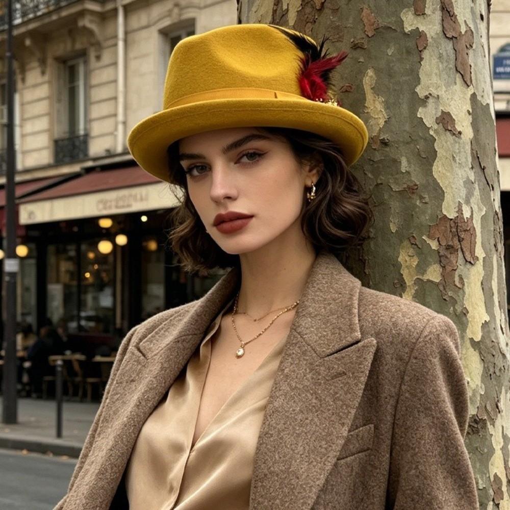 Verkleidungs Fedora Hut Kurzer Schirm Wolliger Jazzhut Retro Party Filzhut für Damen Herren