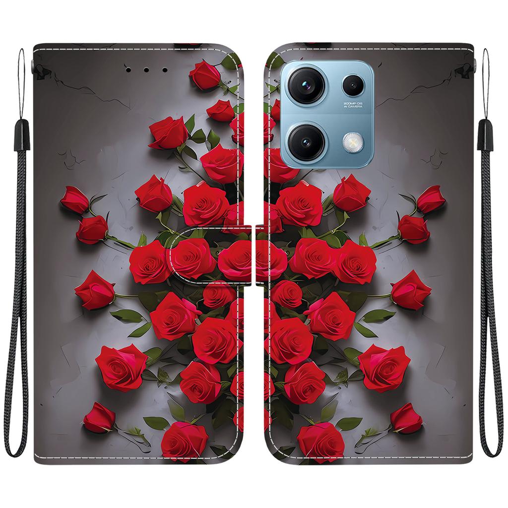 Handmade PU Leather Flip Case for Xiaomi Redmi Note 14S Anti-Slip Shockproof Cover with Wrist Strap & Heart/Rose Cat Designs