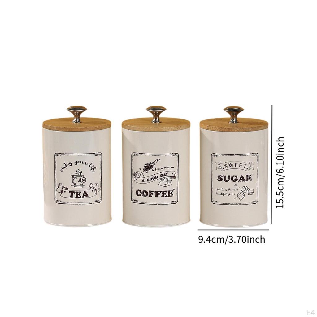3 Pieces Coffee Tea Sugar Containers Kitchen Canisters for Countertop Jars Decorative Farmhouse