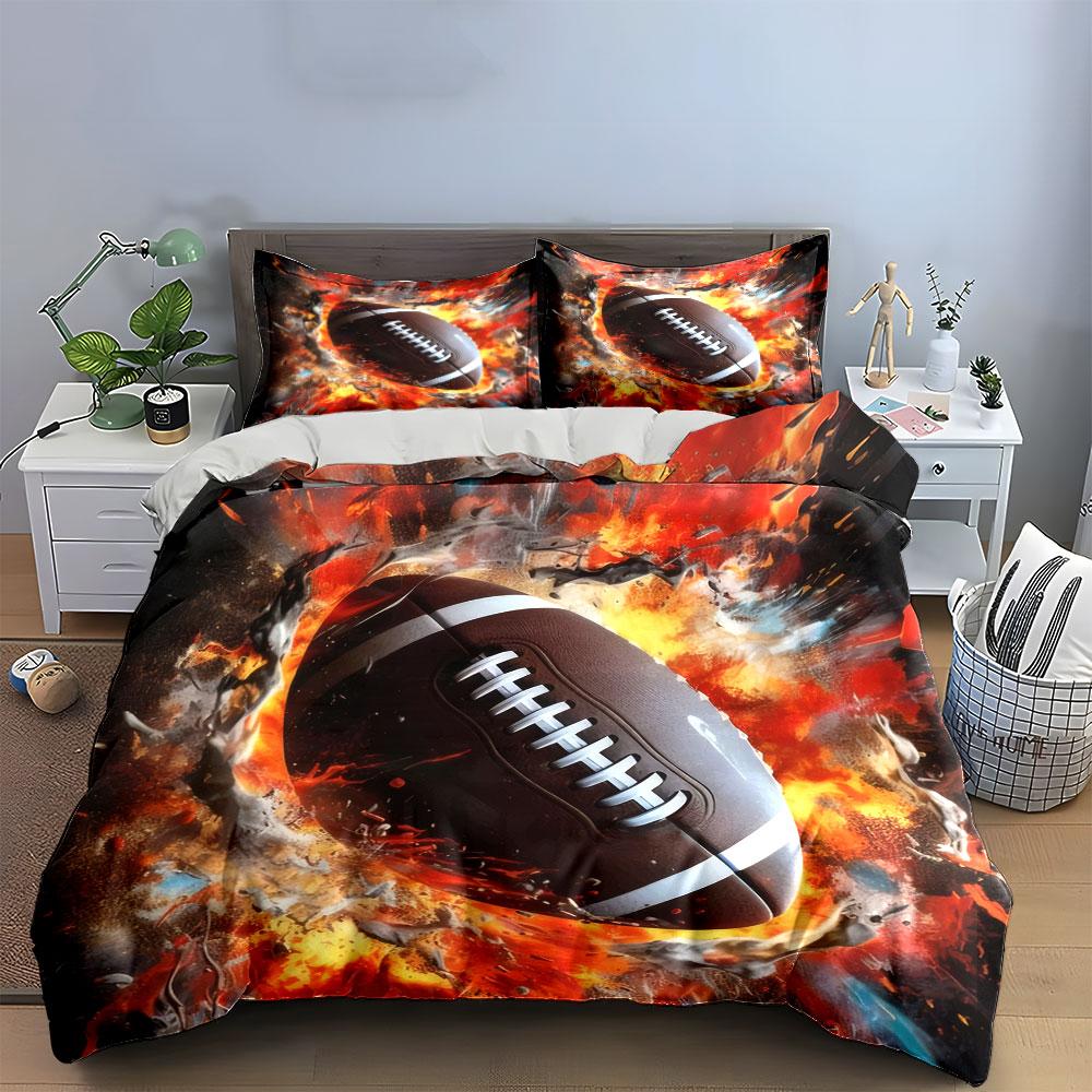 Fiery American Football With Explosion Effect 3Pcs Bedding Set Soft Duvet Cover Pillowcase Set For Teen Boys Bedroom
