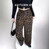 Leopard Print Wide-leg Pants Drape Pants Women's New Spring and Autumn Thin Straight Pants Mopping High-waisted Retro Casual Pants