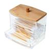 Qtip Holder Dispenser with Bamboo Lid Cotton Ball Pads Swabs Holder Jar Bathroom