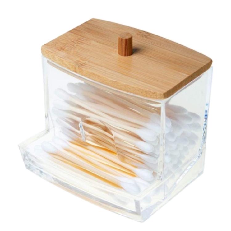 Qtip Holder Dispenser with Bamboo Lid Cotton Ball Pads Swabs Holder Jar Bathroom