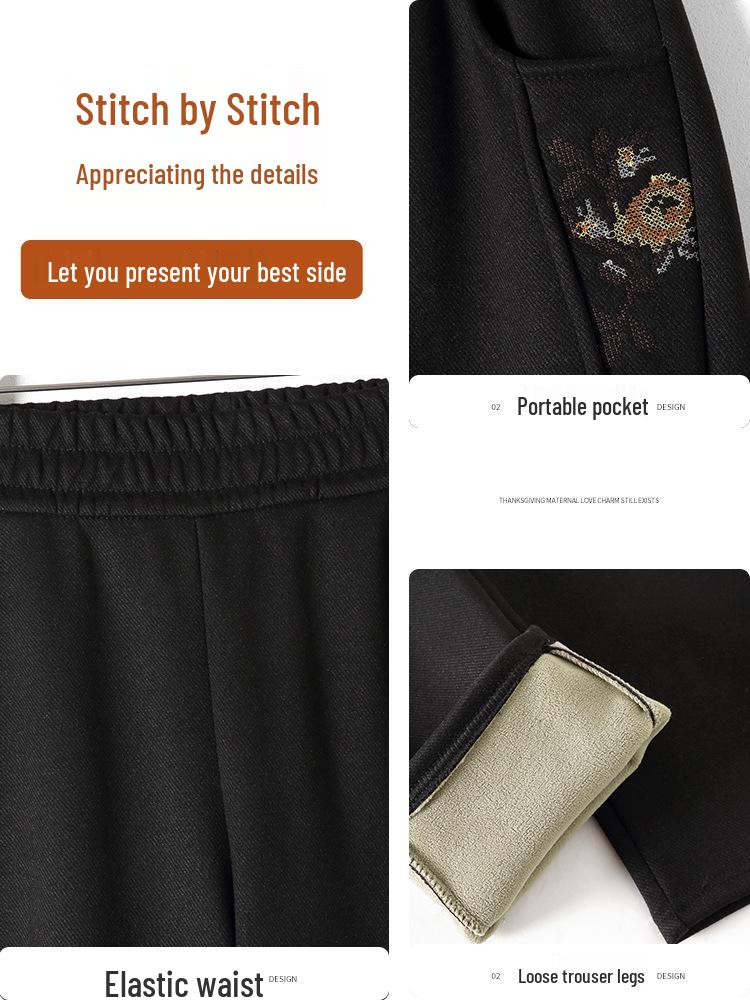 Mom's Versatile Plus Velvet Elastic Waist Straight Leg Pants - Thickened Winter Trousers for Middle-Aged and Elderly Women