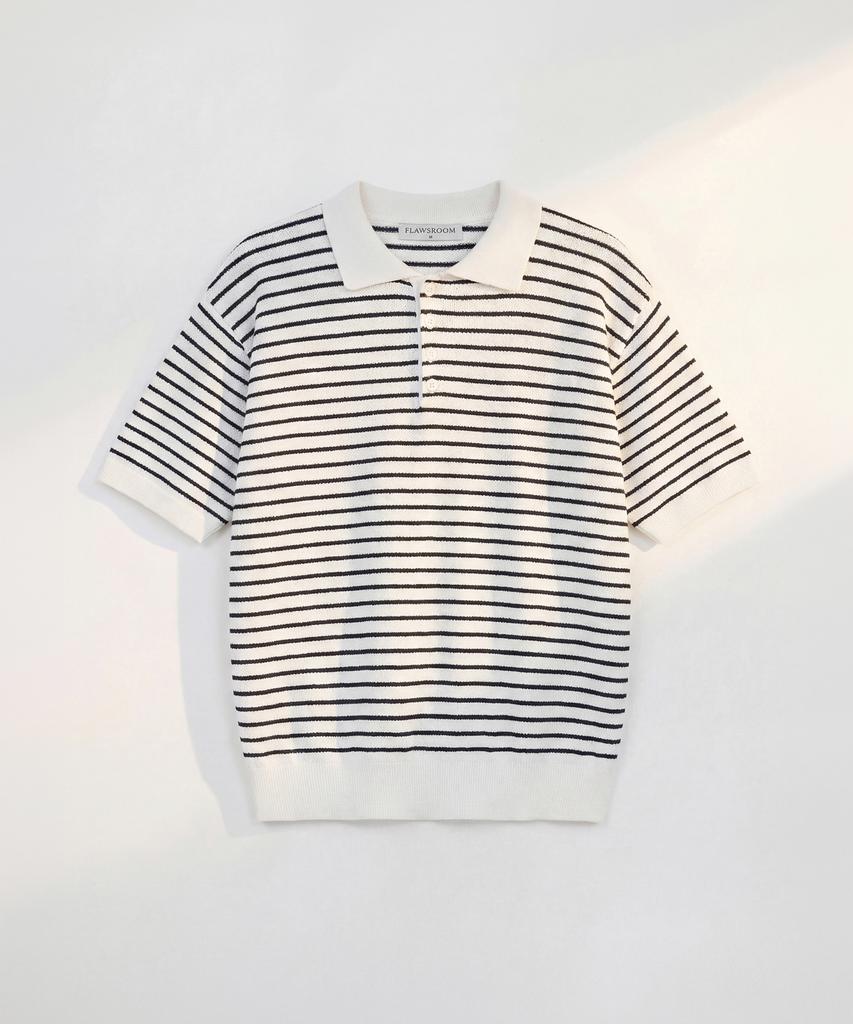 Peullojeulum Pure Cotton Collar Knit Stripe Ivory
