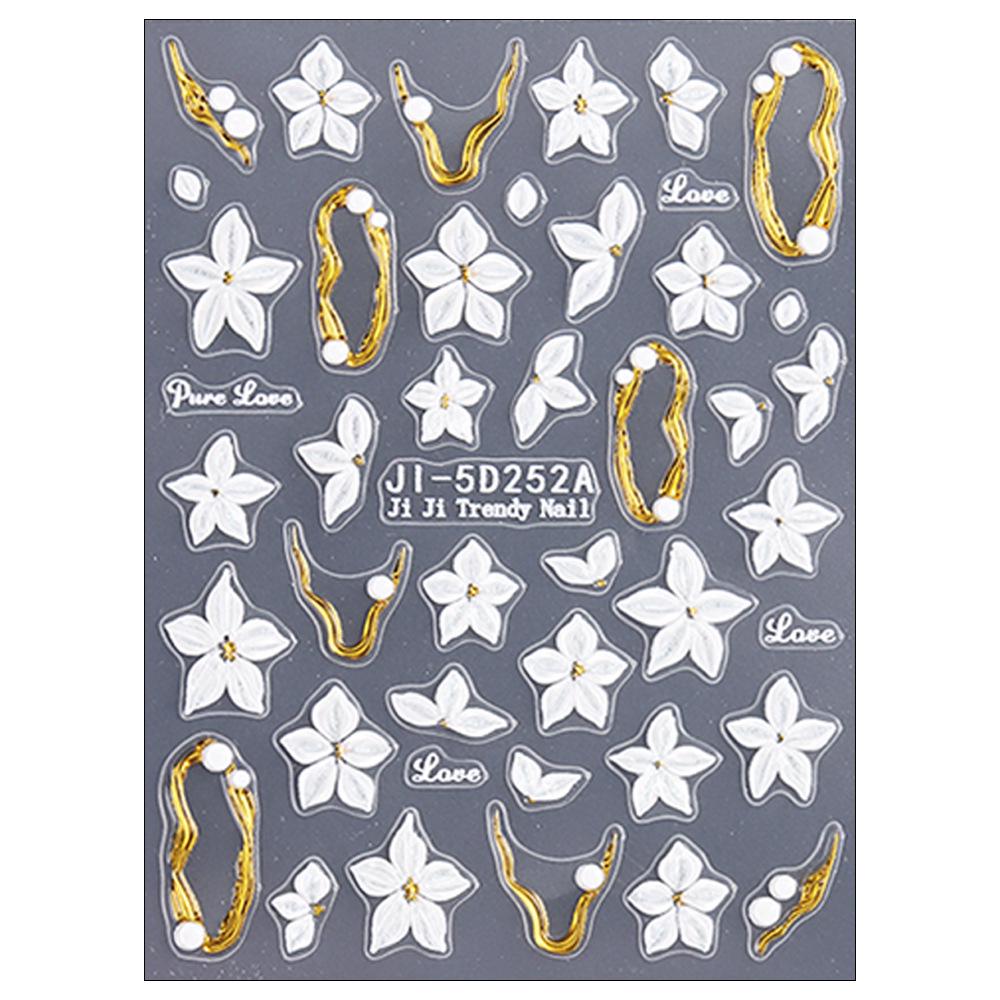 White 5D Embossed Small Flower Stickers with Gold Accents
