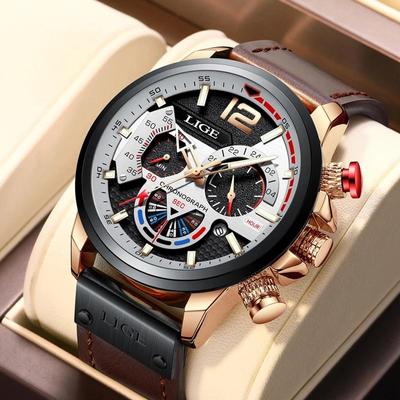 2022 New Fashion Mens Leather Quartz Watch For Men Top Brand Luxury Wristwatch Waterproof Sport Clock+Box