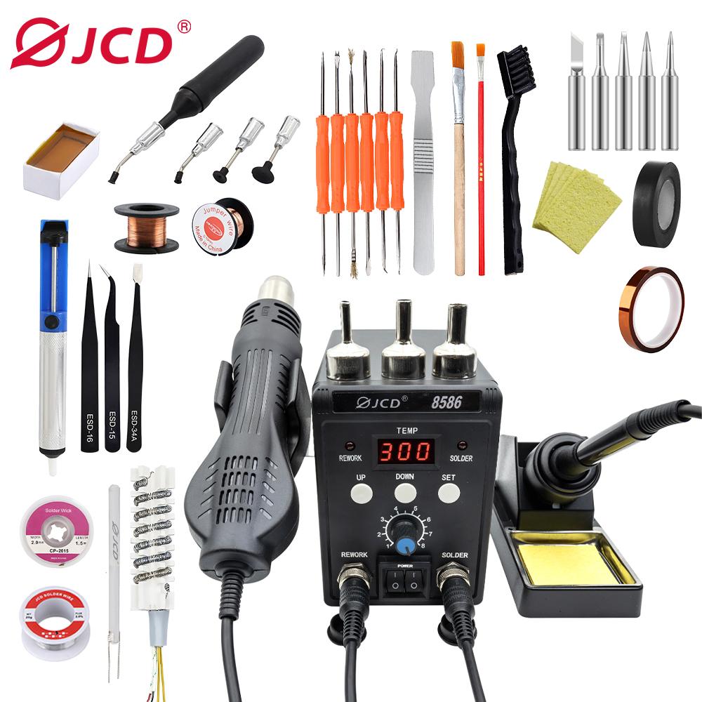 Pájecí stanice JCD 8586 Svařovací horkovzdušná pistole + elektrická páječka 2 v 1 LCD digitální displej Nástroj na opravu svářecího zařízení