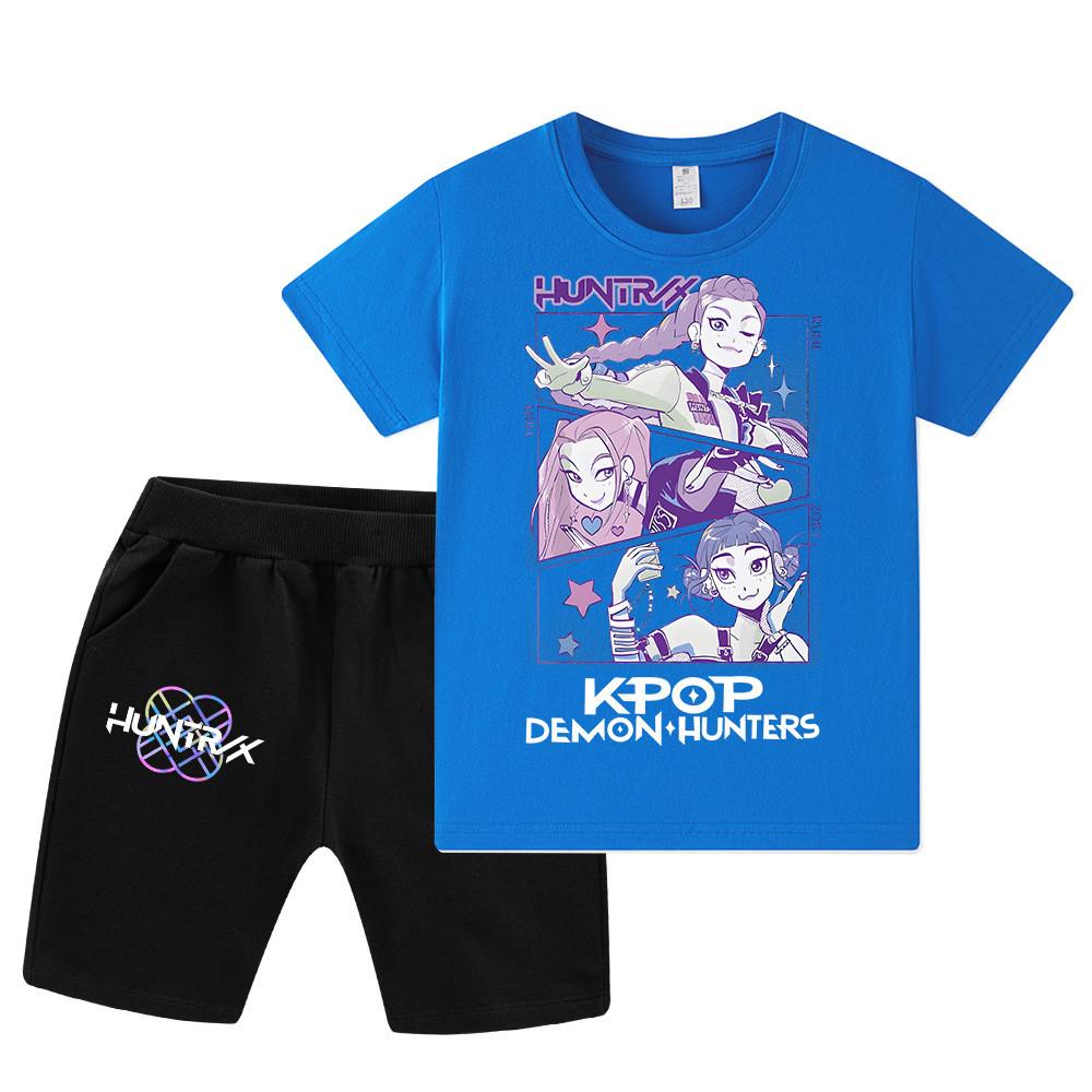 WA1198 Kids Boys Girls Kpop Rumi Zoey Mira Print Short Sleeves T-shirt Shorts Pants Sets